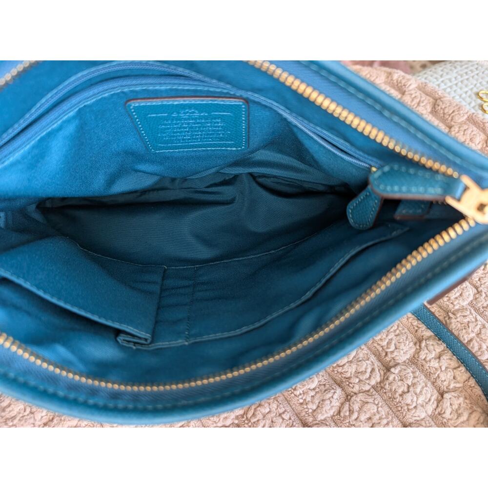 Coach File Crossbody Bag Signature Canvas Purse Brown Teal Adjustable Strap - Picture 6 of 10